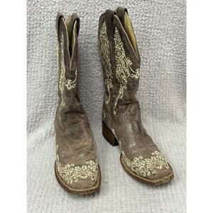 Corral Women's Brown Square Toe Embroidered Western Boots Size 7 M #65687